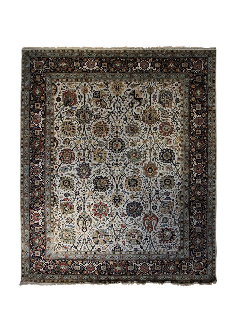A34050 Oriental Rug Indian Handmade Area Traditional 8'1'' x 9'9'' -8x10- Whites Beige Floral Design