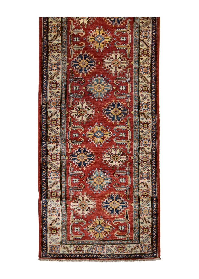 A29166 Oriental Rug Pakistani Handmade Runner Transitional Tribal 2'8'' x 13'0'' -3x13- Red Kazak Geometric Design