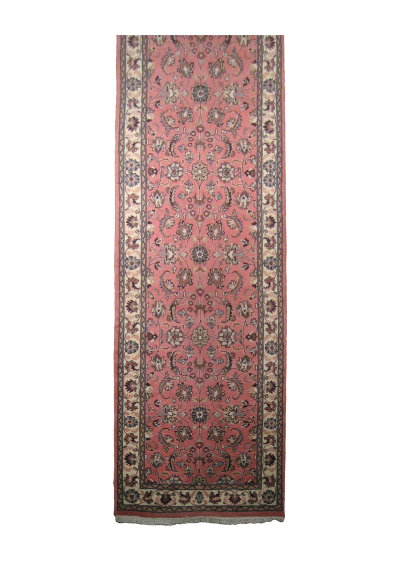 A20477 Oriental Rug Pakistani Handmade Runner Traditional 2'7'' x 10'9'' -3x11- Pink Whites Beige Kashan Floral Design