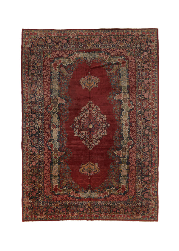 23136 Persian Rug Sarouk Handmade Area Traditional 11'5'' x 16'3'' -11x16- Red Open Field Floral Design