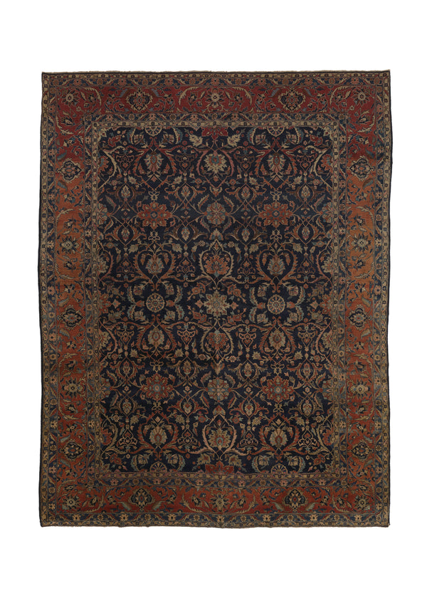 23246 Persian Rug Sarouk Handmade Area Antique Traditional 10'2'' x 13'8'' -10x14- Red Blue Floral Design