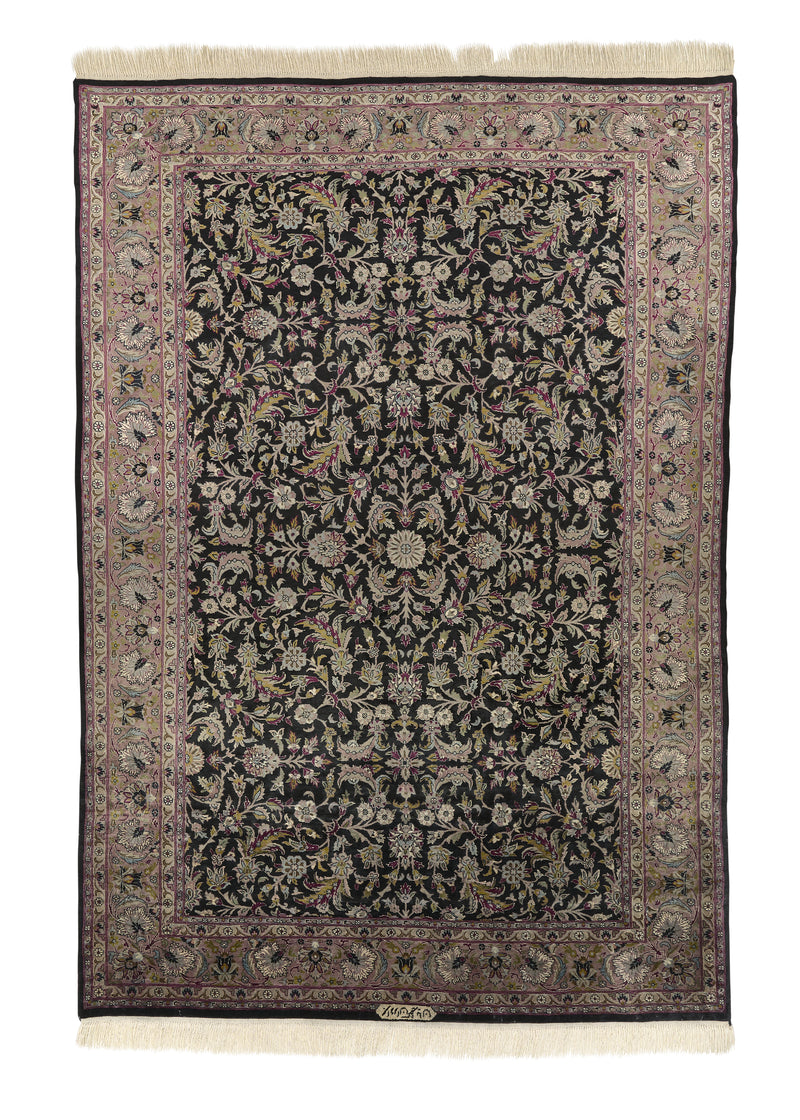 25506 Oriental Rug Pakistani Handmade Area Traditional 6'2'' x 9'0'' -6x9- Pink Black Floral Design