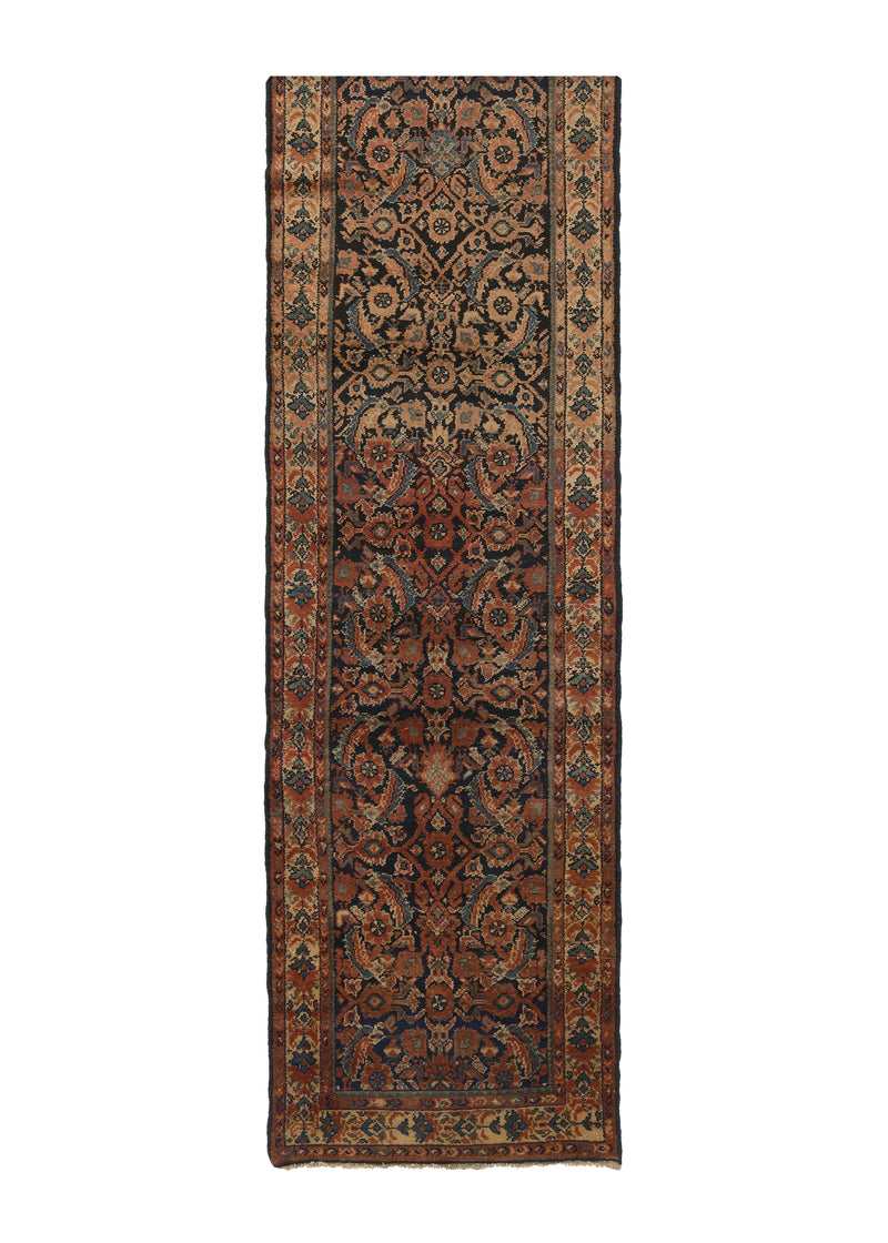 26196 Persian Rug Malayer Handmade Runner Tribal 2'9'' x 12'2'' -3x12- Orange Blue Herati Design
