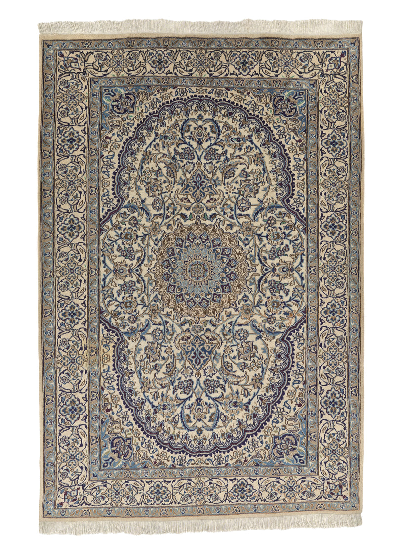 28585 Persian Rug Tabbas Nain Handmade Area Traditional 6'7'' x 9'9'' -7x10- Whites Beige Blue Floral Design