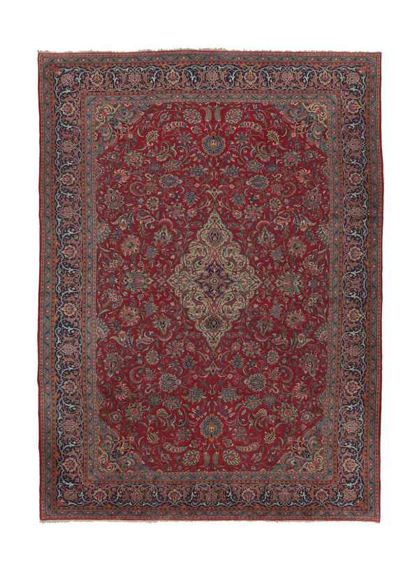 30462 Persian Rug Sarouk Handmade Area Traditional 9'7'' x 13'0'' -10x13- Red Blue Floral Design