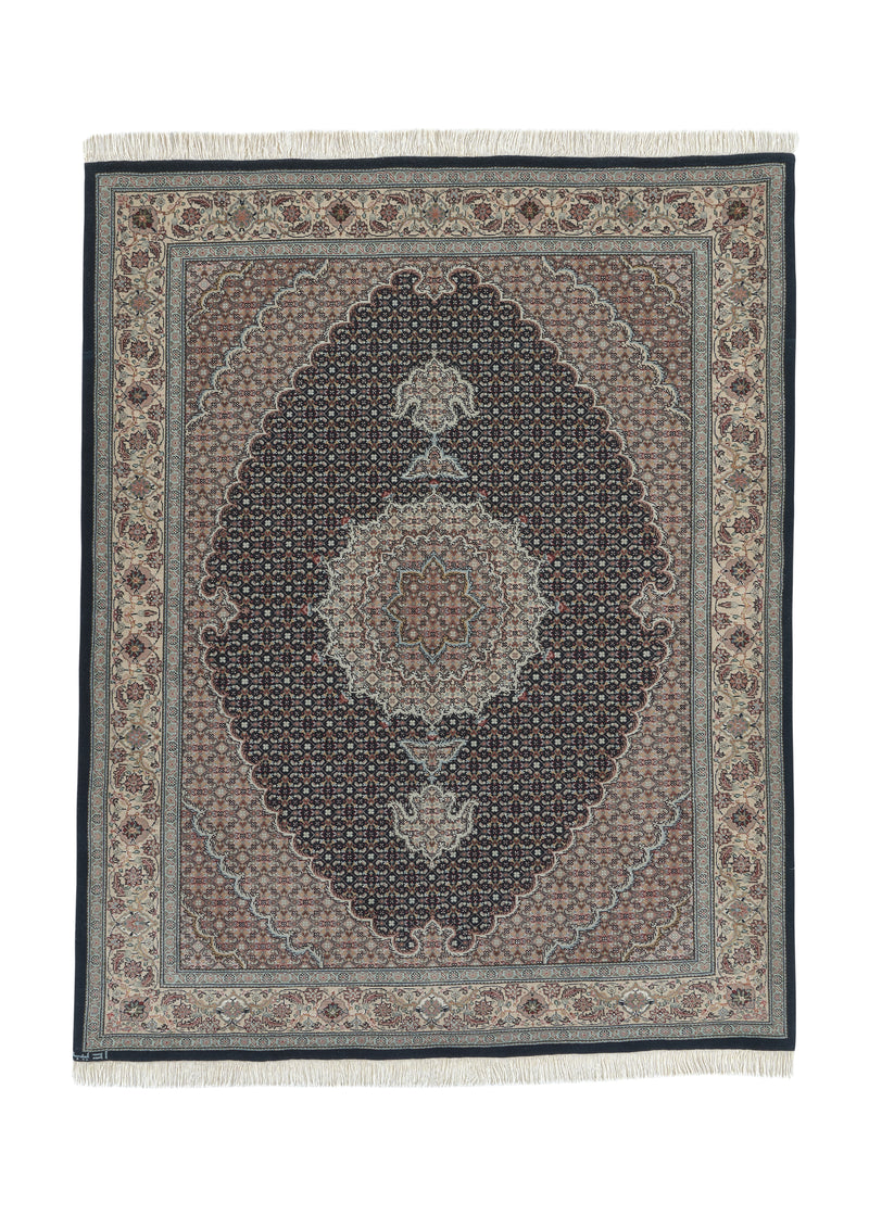 33927 Persian Rug Tabriz Handmade Area Traditional 4'10'' x 6'1'' -5x6- Blue Black Mahi Fish Adib Design