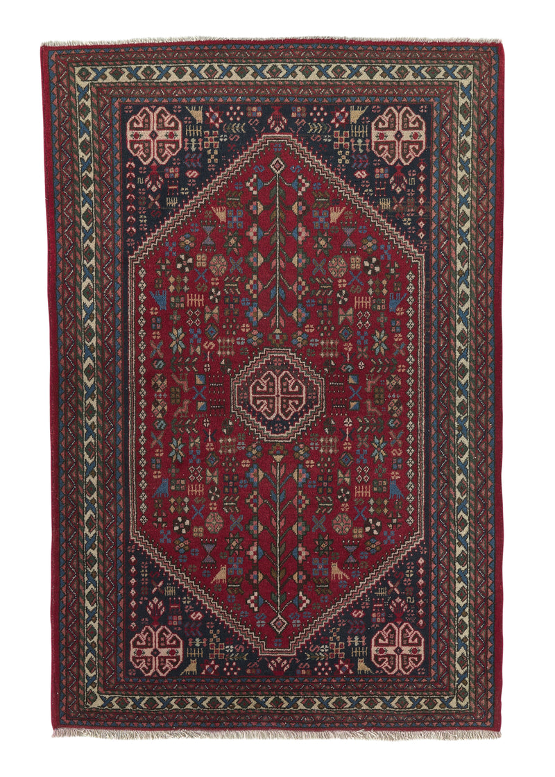 34079 Persian Rug Abadeh Handmade Area Tribal 3'3'' x 4'11'' -3x5- Red Geometric Design