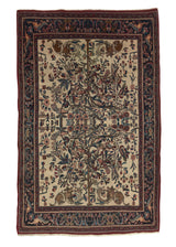 34530 Persian Rug Bijar Handmade Area Tribal Traditional 4'5'' x 7'1'' -4x7- Whites Beige Blue Tree of Life Animals Design