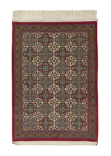 34863 Persian Rug Qum Handmade Area Traditional 2'0'' x 2'10'' -2x3- Whites Beige Green Red Geometric Design