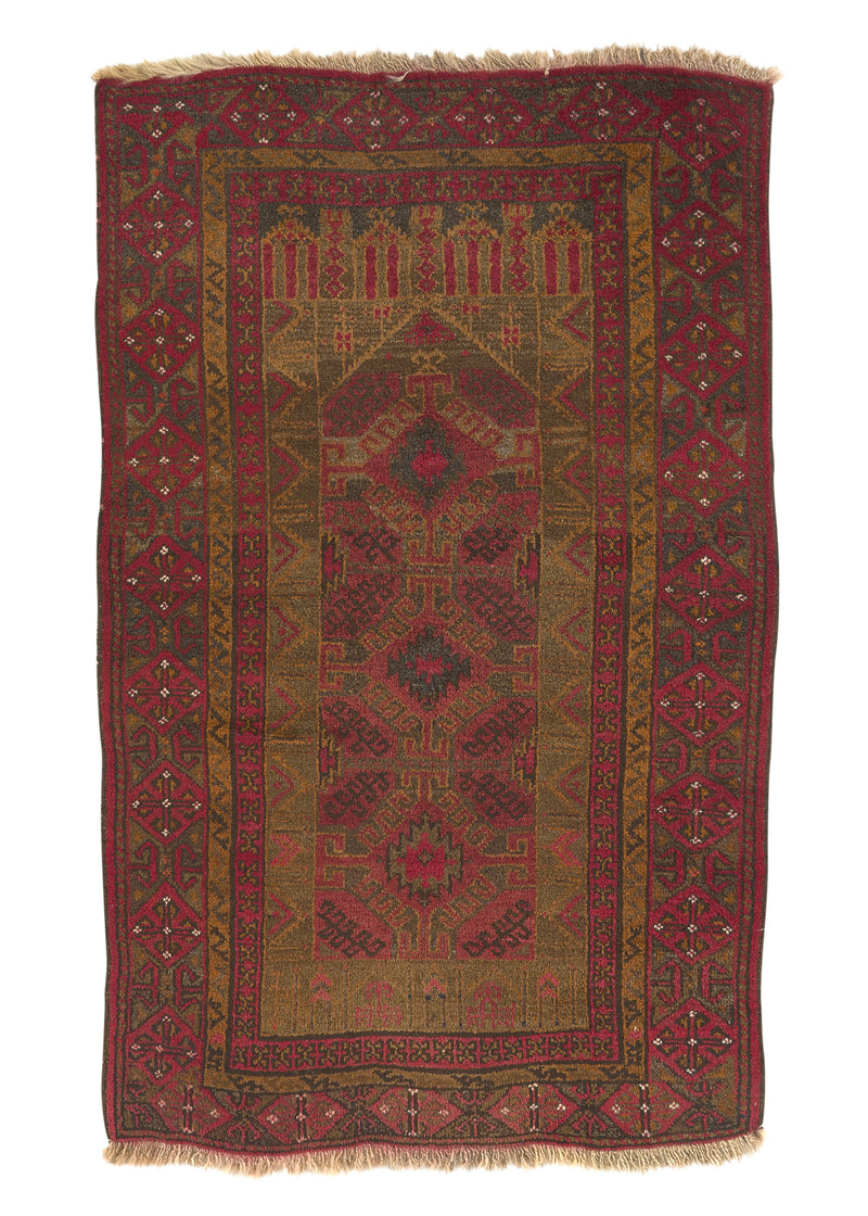 34946 Oriental Rug Turkish Handmade Area Tribal 2'10'' x 4'8'' -3x5- Yellow Gold Red Prayer Rug Design