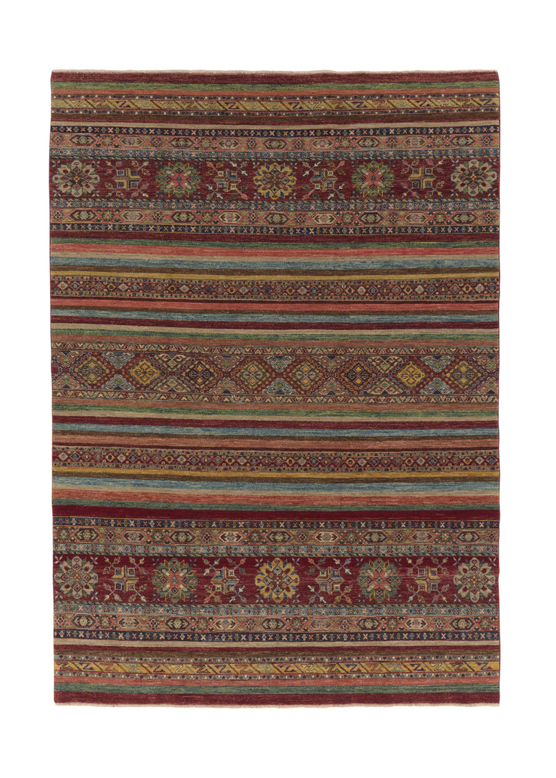 35724 Oriental Rug Pakistani Handmade Area Tribal Transitional 5'7'' x 8'1'' -6x8- Multi-color Red Stripes Design
