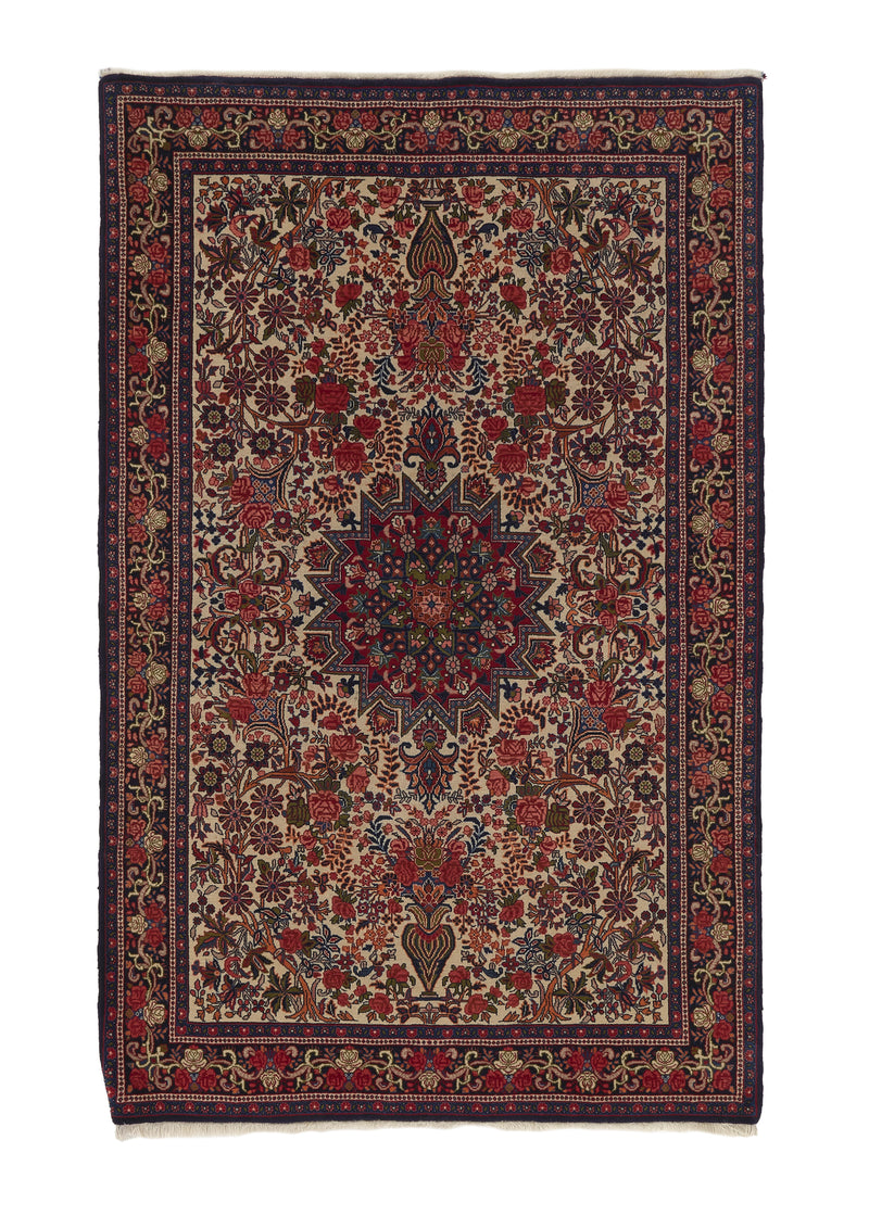 35940 Persian Rug Bijar Handmade Area Traditional 3'7'' x 5'7'' -4x6- Whites Beige Red Floral Design