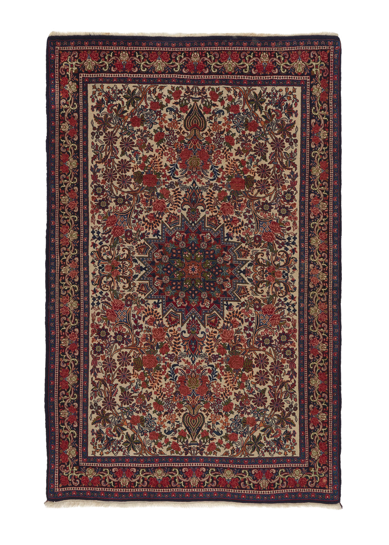 35941 Persian Rug Bijar Handmade Area Traditional 3'8'' x 5'7'' -4x6- Whites Beige Red Floral Design