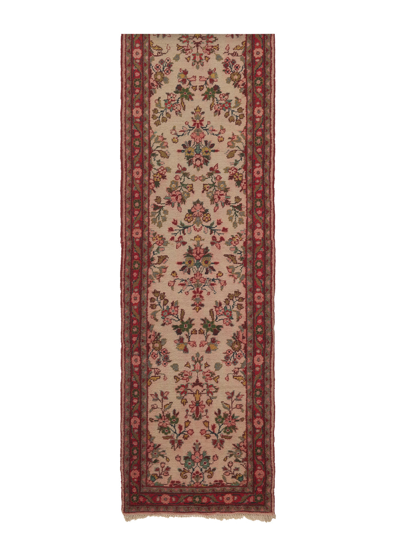5126 Persian Rug Hamadan Handmade Runner Tribal 2'2'' x 21'2'' -2x21- Whites Beige Red Floral Design
