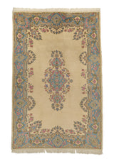 6588 Persian Rug Kerman Handmade Area Traditional 5'7'' x 8'10'' -6x9- Whites Beige Blue Open Field Floral Design
