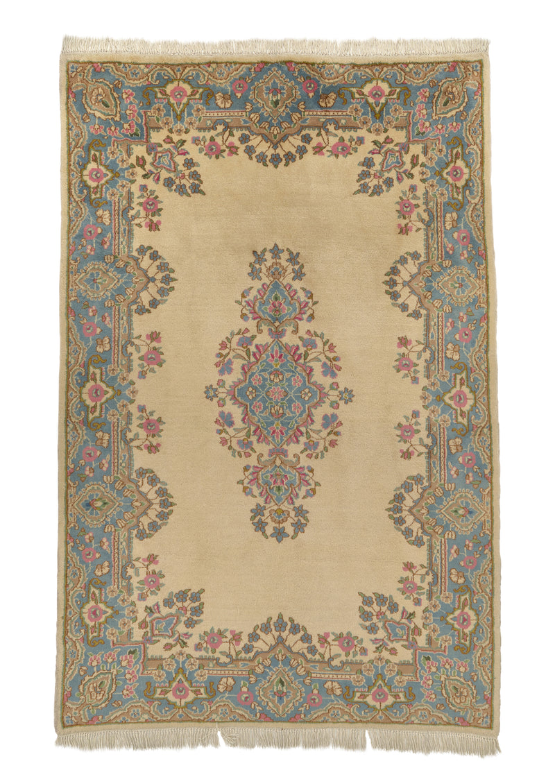 6588 Persian Rug Kerman Handmade Area Traditional 5'7'' x 8'10'' -6x9- Whites Beige Blue Open Field Floral Design
