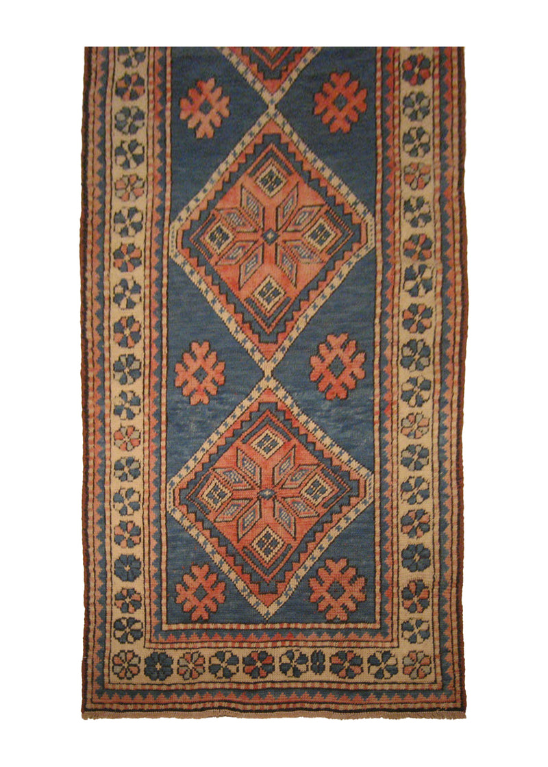 A10239 Oriental Rug Turkish Handmade Runner Tribal 2'10'' x 14'5'' -3x14- Blue Red Geometric Design