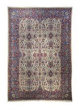 A16543 Persian Rug Lavar Kerman Handmade Area Traditional Vintage 8'1'' x 11'8'' -8x12- Whites Beige Blue Floral Design
