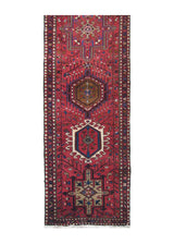 A18165 Persian Rug Gharajeh Handmade Runner Tribal 2'4'' x 9'9'' -2x10- Red Blue Geometric Design