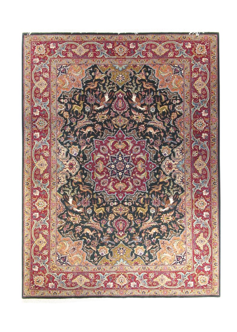 A18234 Persian Rug Tabriz Handmade Area Traditional 4'10'' x 6'4'' -5x6- Green Red Floral Naghsh Design