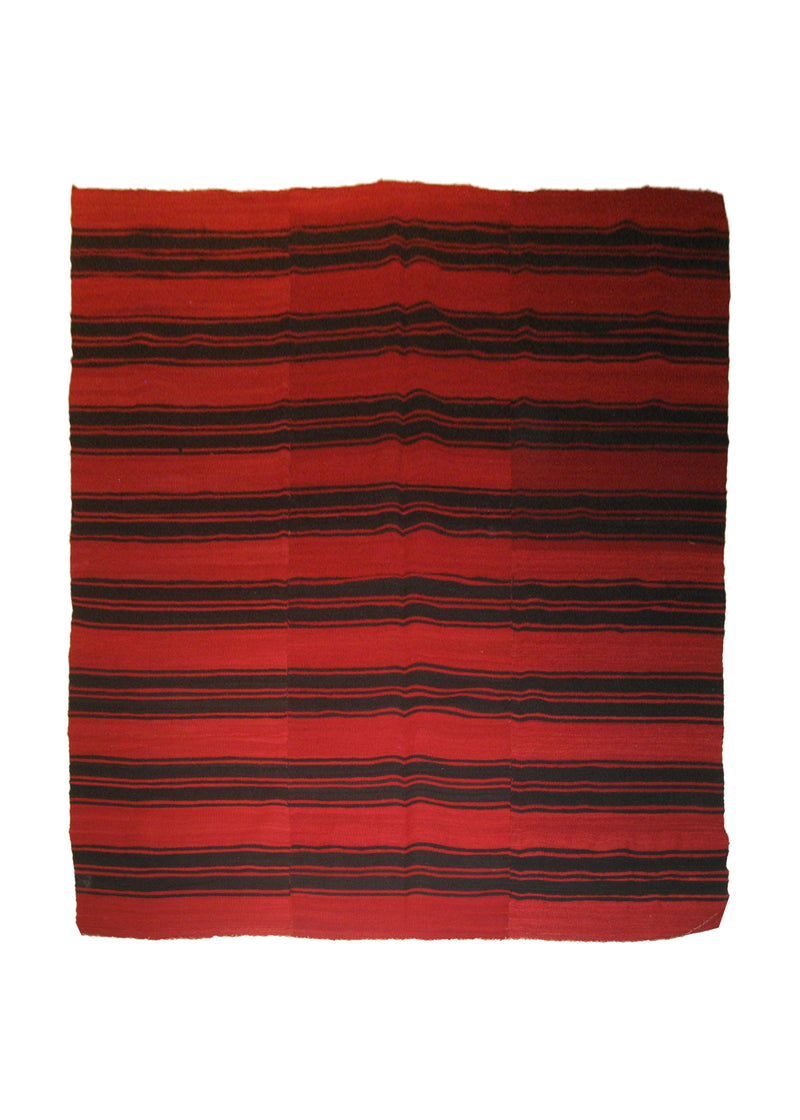A20014 Native American Rug South America Handmade Area Tribal 6'5'' x 8'0'' -6x8- Red Black Geometric Design