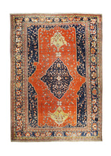 A20440 Persian Rug Sarouk Handmade Area Traditional Antique 8'6'' x 11'10'' -9x12- Red Blue Floral Design