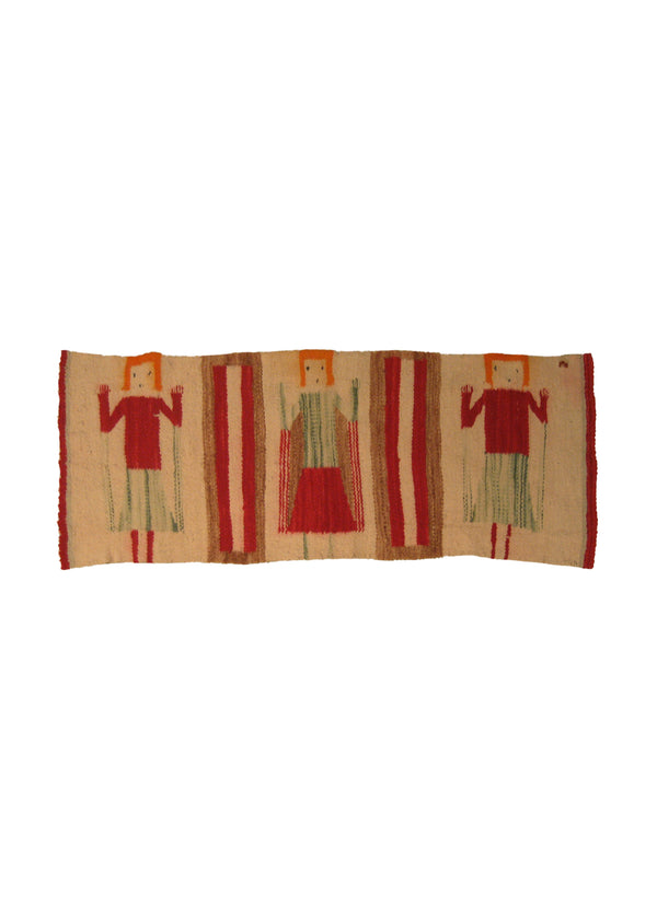 A20711 Native American Rug Navajo Handmade Area Tribal 1'4'' x 3'0'' -1x3- Whites Beige Red Green Geometric Design