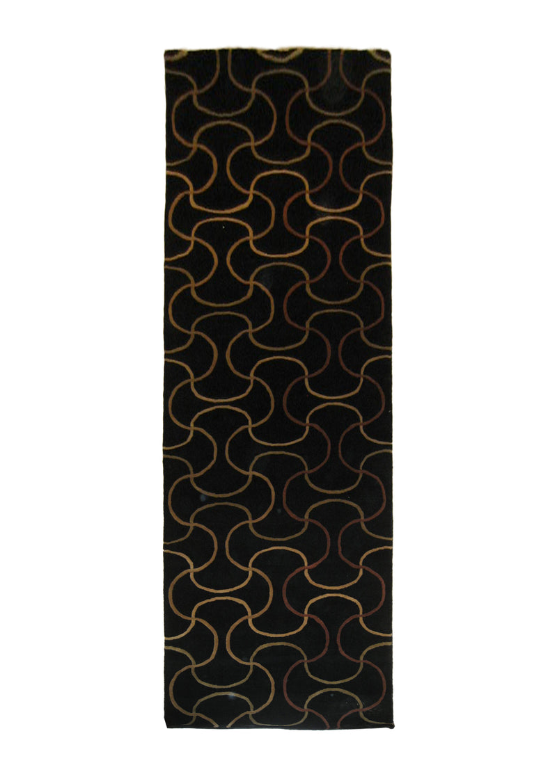 A20881 Oriental Rug Indian Handmade Runner Modern 2'11'' x 11'9'' -3x12- Black Geometric Abstract Design