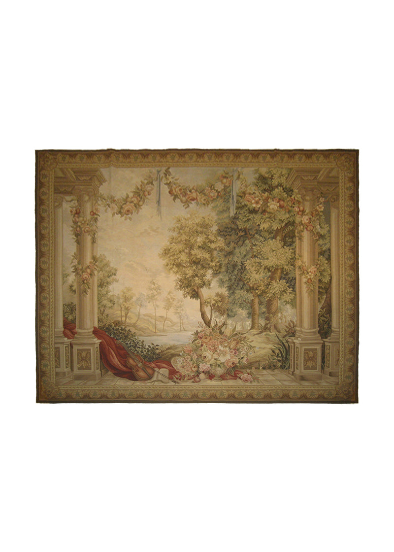 A21502 Oriental Rug Chinese Handmade Area Traditional 6'11'' x 8'5'' -7x8- Whites Beige Brown Yellow Gold Tapestry Landscape Design