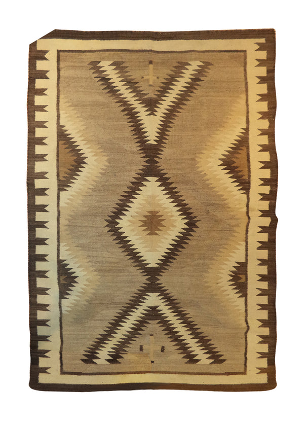 A24641 Native American Rug Navajo Handmade Area Tribal 4'0'' x 6'1'' -4x6- Brown Whites Beige Geometric Design
