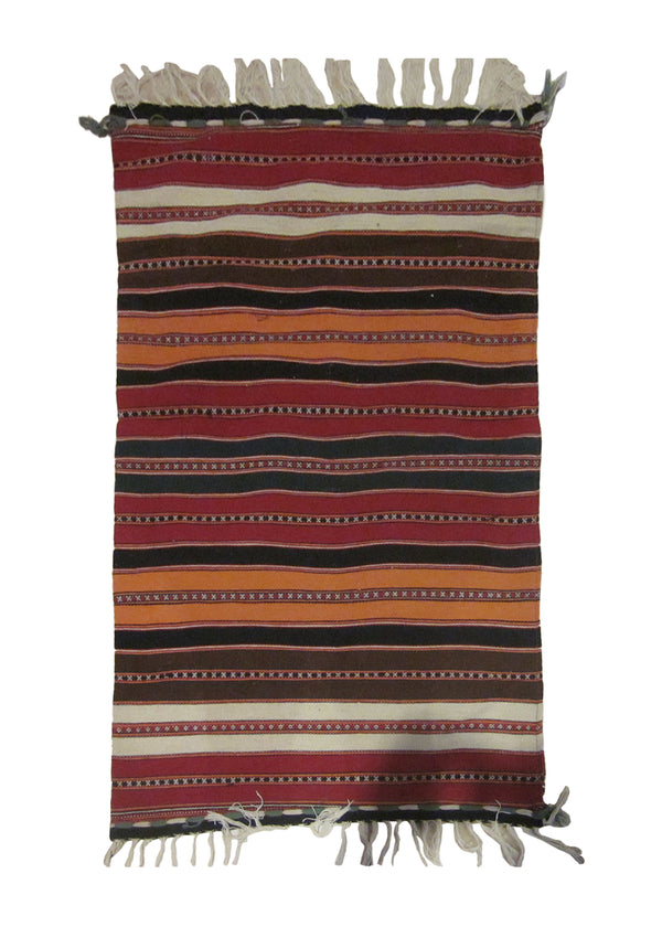 A24668 Native American Rug Mexico Handmade Area Tribal 2'1'' x 3'4'' -2x3- Red Orange Stripes Design
