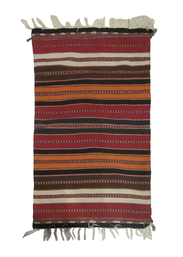A24669 Native American Rug Mexico Handmade Area Tribal 2'1'' x 3'4'' -2x3- Red Orange Stripes Design