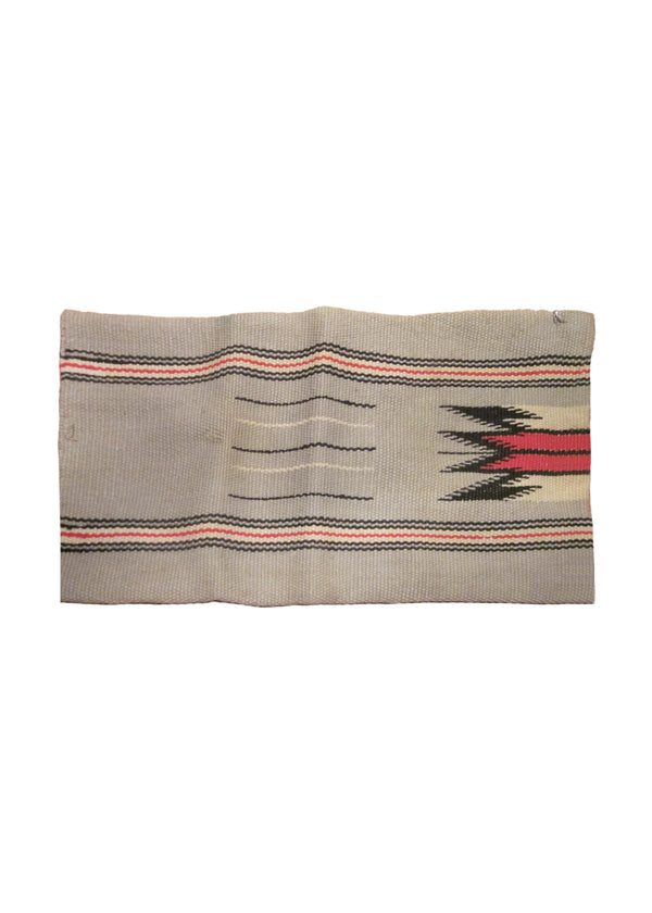 A26257 Native American Rug Navajo Handmade Pillow Tribal 0'9'' x 1'5'' -1x1- Gray Red Geometric Design