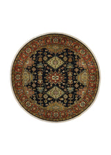 A27471 Oriental Rug Indian Handmade Round Transitional 5'9'' x 5'9'' -6x6- Black Red Geometric Design