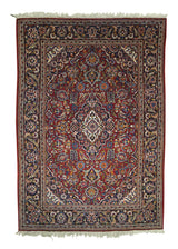 A27551 Persian Rug Kashan Handmade Area Traditional Antique 3'5'' x 5'2'' -3x5- Red Floral Toranj Mehrab Design
