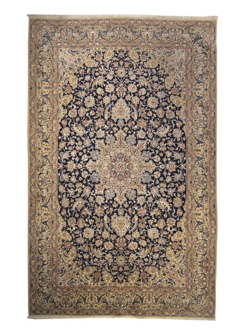 A27739 Persian Rug Nain Handmade Area Traditional 5'8'' x 8'10'' -6x9- Blue Whites Beige Floral Design