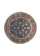 A27942 Oriental Rug Indian Handmade Round Traditional 8'1'' x 8'3'' -8x8- Blue Red Floral Design
