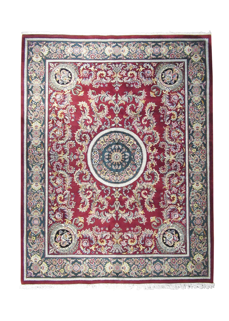 A28109 Oriental Rug Indian Handmade Area Traditional 8'1'' x 10'5'' -8x10- Red Green Floral Design