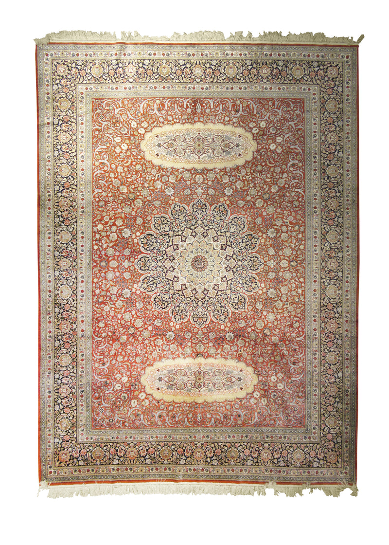A28176 Oriental Rug Chinese Handmade Area Traditional 8'0'' x 11'0'' -8x11- Red Whites Beige Qum Floral Design