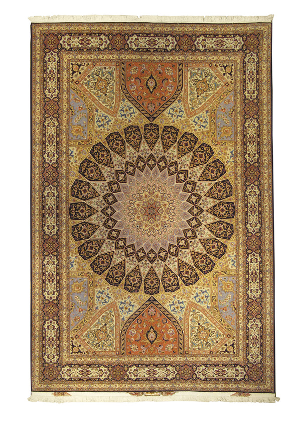A28263 Persian Rug Tabriz Handmade Area Traditional 6'8'' x 9'11'' -7x10- Multi-color Blue Pink Gonbad Design
