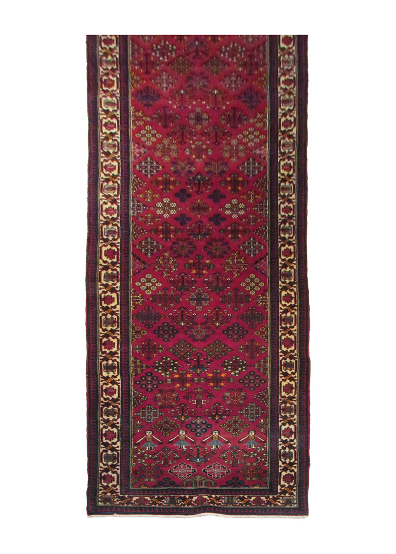 A28303 Persian Rug Josheghan Handmade Runner Tribal 3'6'' x 13'8'' -4x14- Red Geometric Design