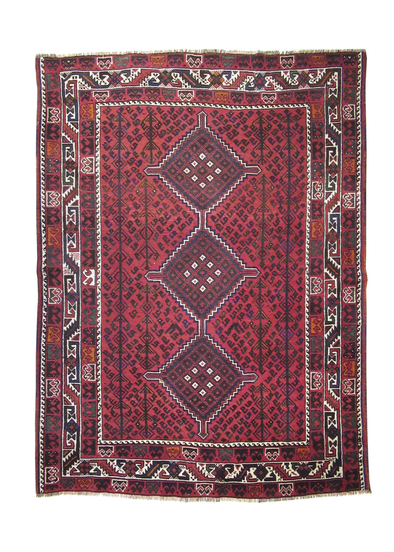 A28369 Persian Rug Afshar Handmade Area Tribal 5'5'' x 7'3'' -5x7- Red Geometric Design