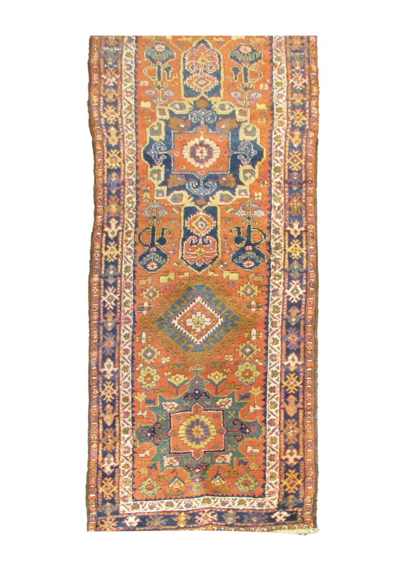 A28374 Persian Rug Gharajeh Handmade Runner Tribal Antique 3'0'' x 10'11'' -3x11- Pink Blue Geometric Design