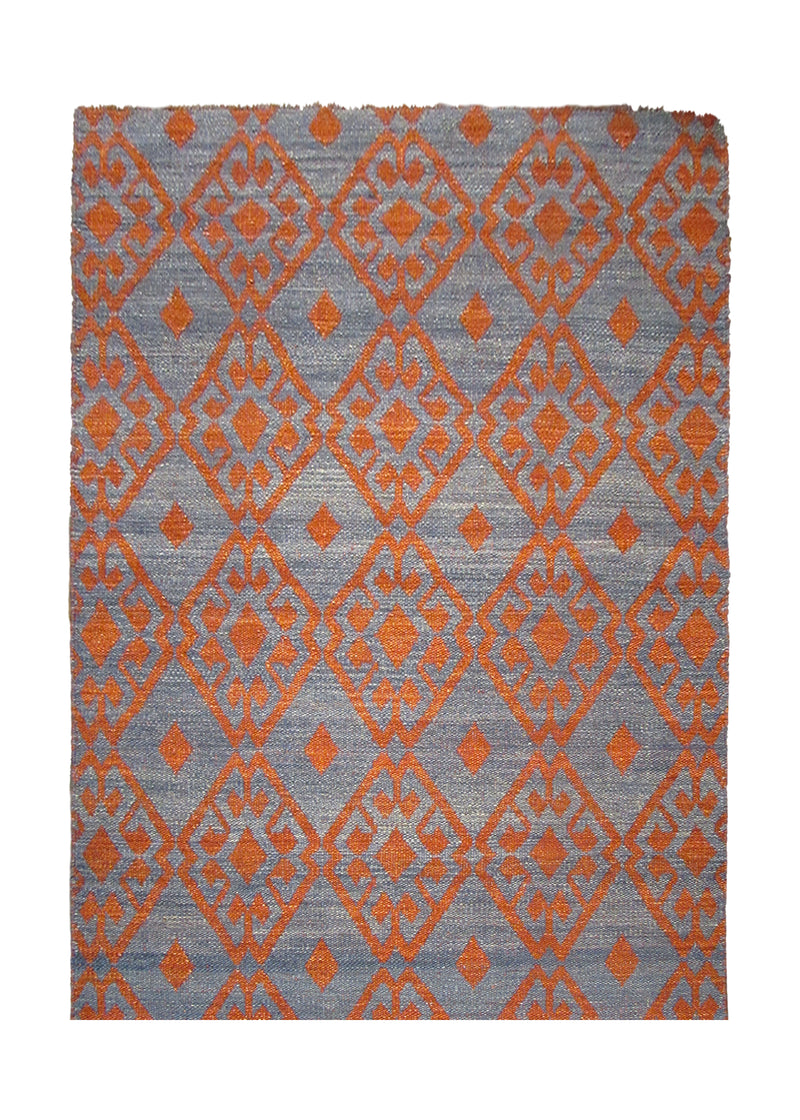 A28436 Oriental Rug Indian Handmade Area Transitional 4'2'' x 6'1'' -4x6- Blue Red Geometric Design