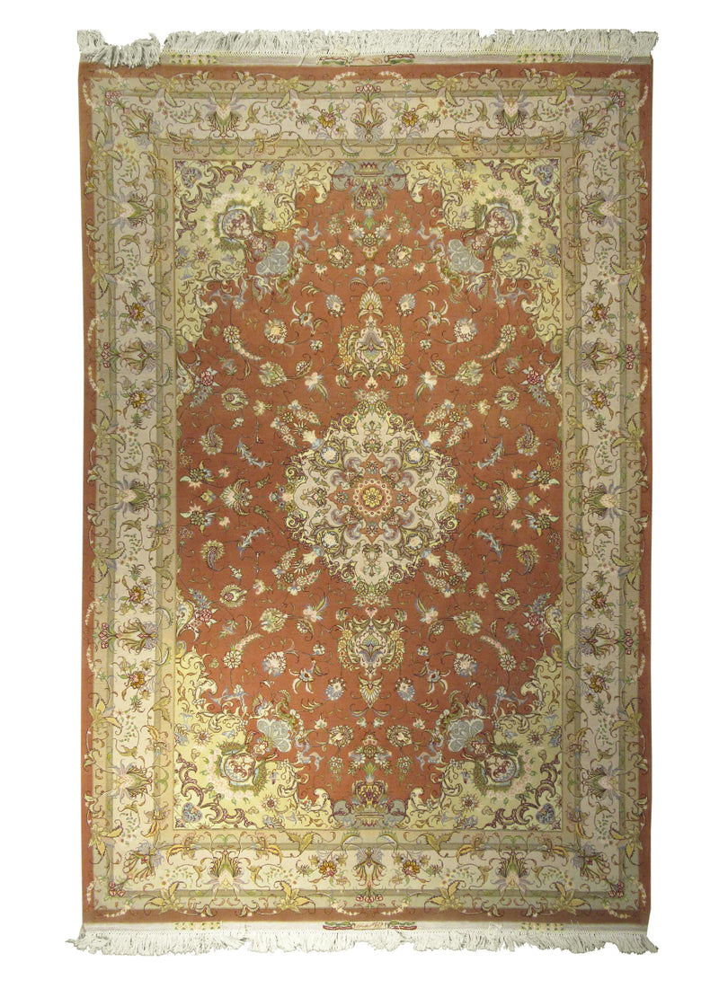 A28493 Persian Rug Tabriz Handmade Area Traditional 6'7'' x 9'11'' -7x10- Pink Whites Beige Floral Design