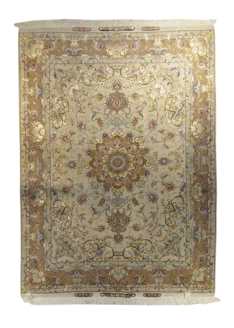 A28755 Persian Rug Tabriz Handmade Area Traditional 5'1'' x 7'0'' -5x7- Whites Beige Pink Naghsh Floral Design