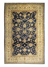 A28809 Oriental Rug Afghan Handmade Area Transitional 6'4'' x 9'4'' -6x9- Blue Whites Beige Oushak Floral Design
