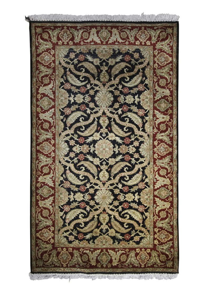 A28909 Oriental Rug Indian Handmade Area Transitional 3'0'' x 5'2'' -3x5- Black Red Tea Washed Floral Design