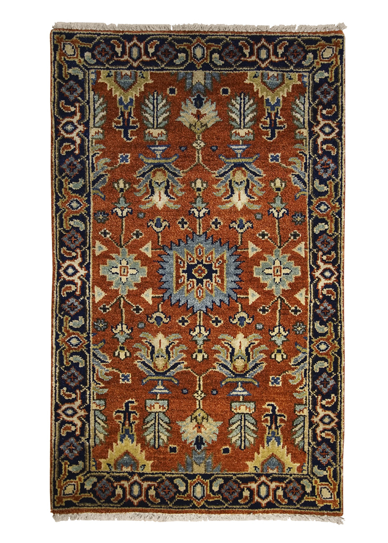 A28974 Oriental Rug Indian Handmade Area Transitional 3'0'' x 4'11'' -3x5- Red Geometric Design