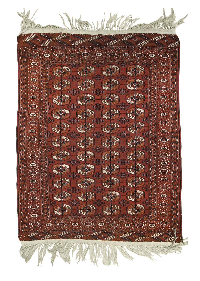 A29081 Persian Rug Turkmen Handmade Area Tribal Antique 3'9'' x 4'8'' -4x5- Red Elephant Foot Bokhara Design